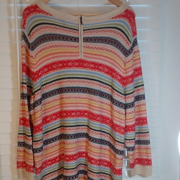 Talbots Wool Blend Multicolor Fair Isle Stripe Stretch Sweater Back Zip Size 2X - Picture 4 of 7